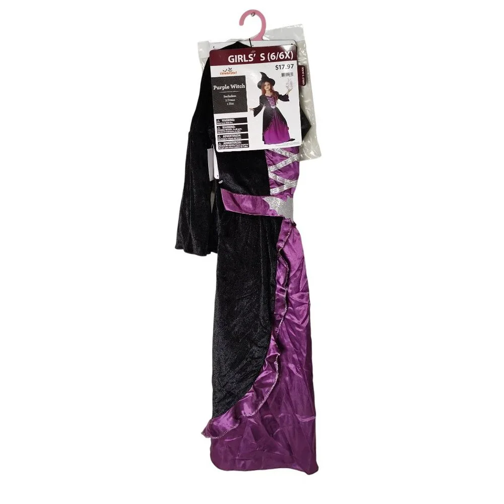 Celebrate Girls S (6/6X) Purple Witch Halloween Costume With Hat 2-Piece